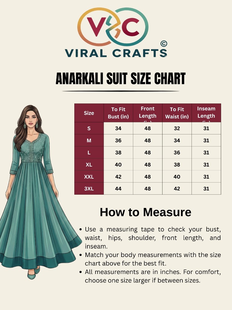 Anarkali Suit Size Chart