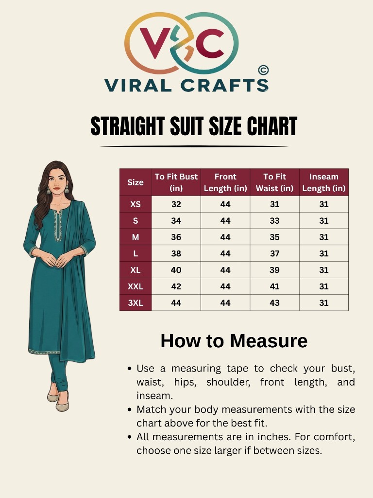 Straight Suit Size Chart