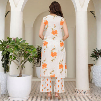 Floral Printed Cotton Kurta with Pyjama & Dupatta