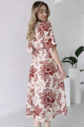 Pink Maroon & Cream Floral Printed Cotton A-Line Maxi Dress – Viral Crafts®(VC-423)