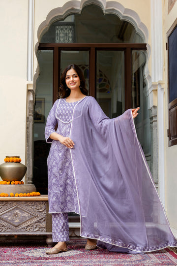 Ethnic Motifs Embroidered Cotton Kurta with Pyjama & Dupatta
