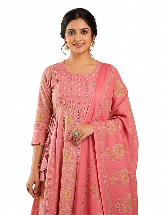 3 Pcs Pure Cotton Anarkali Suit