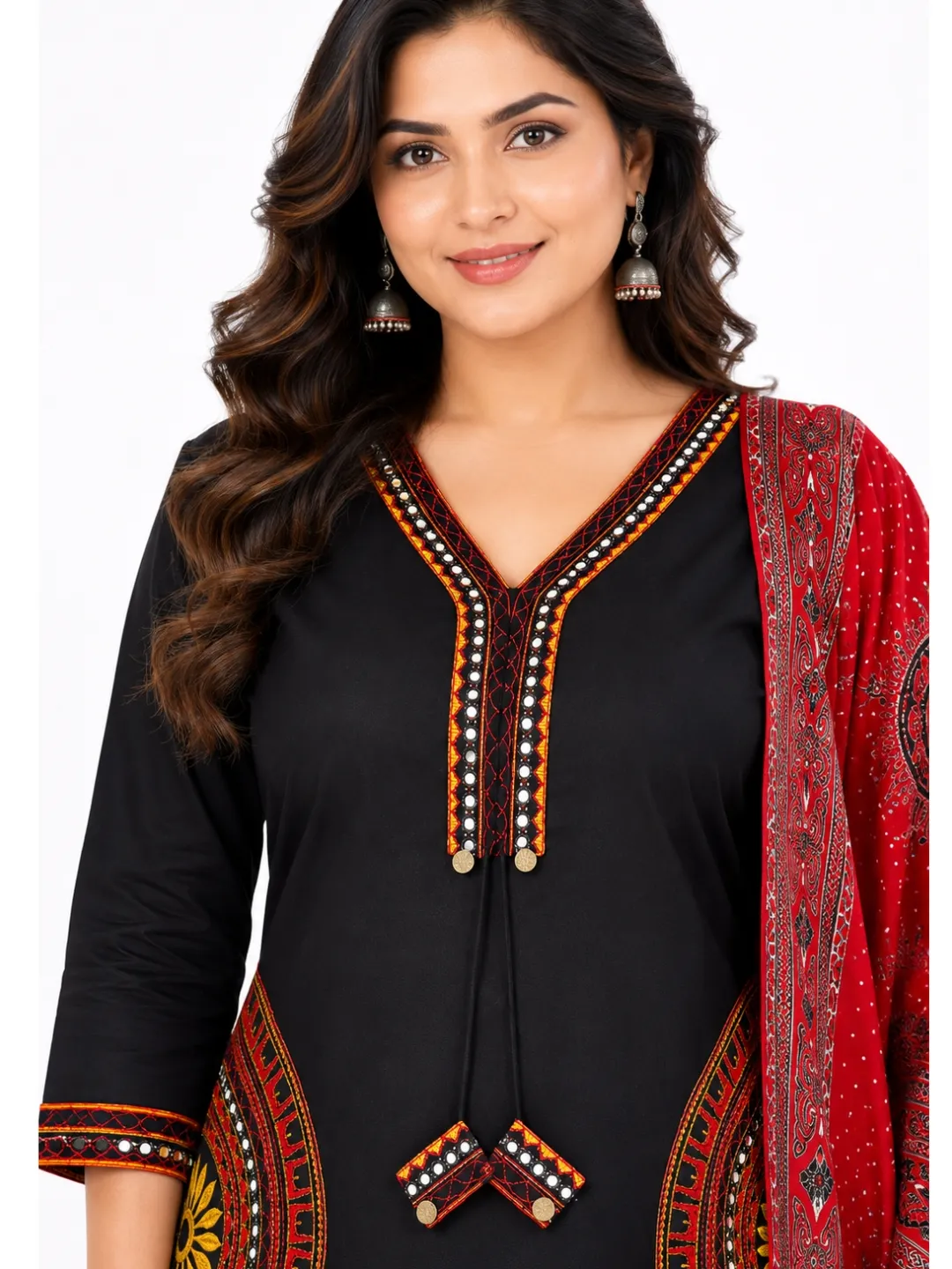 Black Pure Cotton A-Line Suit with Dupatta and Pant