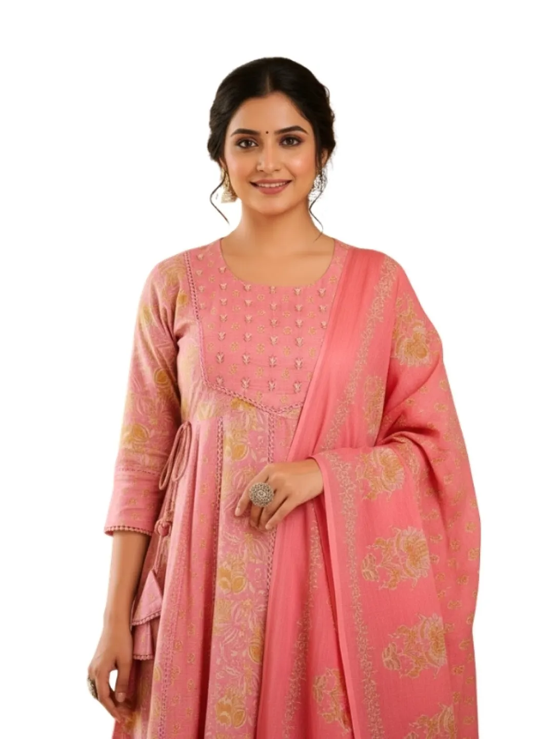 Pink Pure Cotton Anarkali Suit with Dupatta and Pant