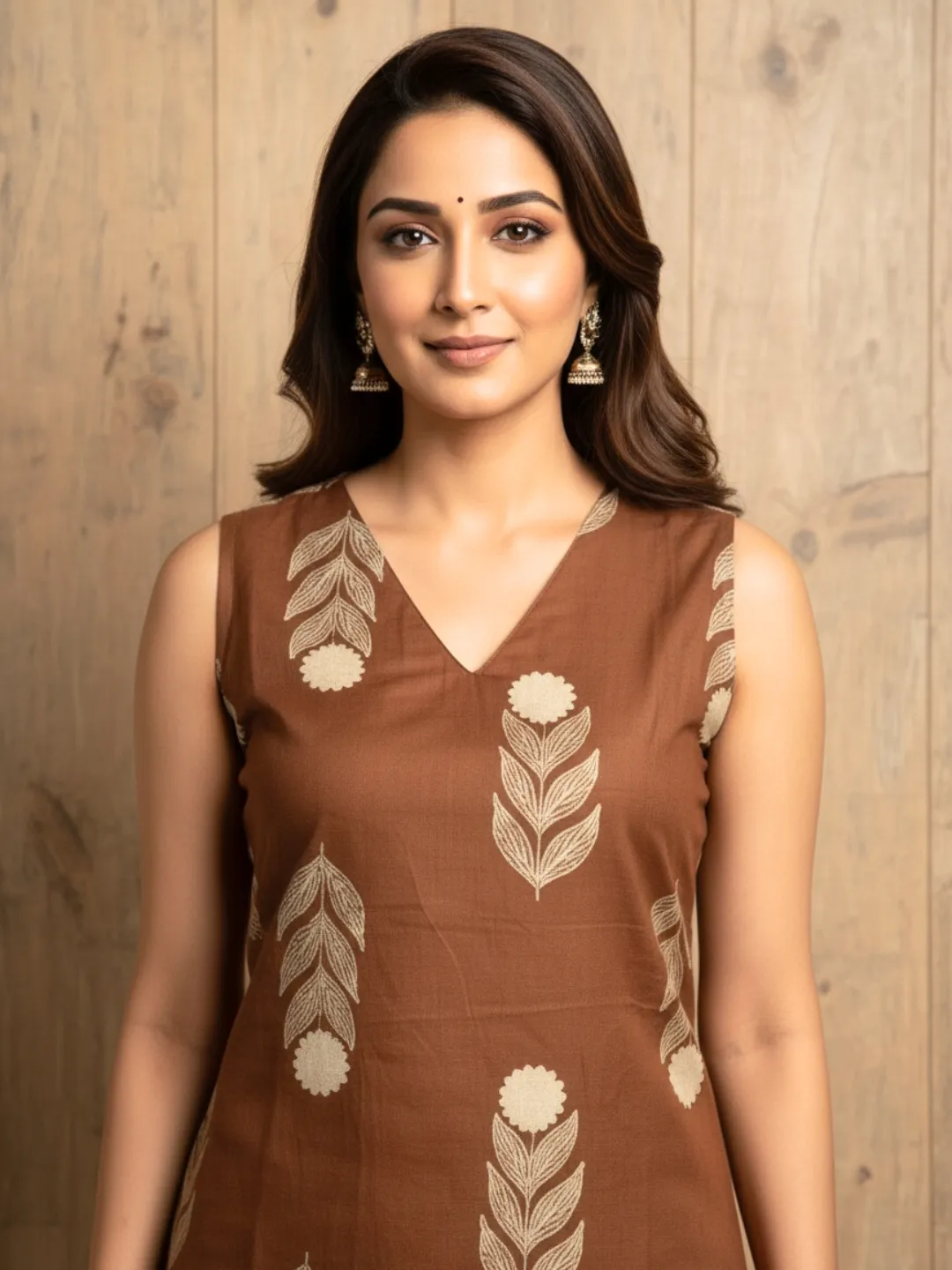 Terracotta Floral Pure Cotton Sleeveless Kurta Pant Set
