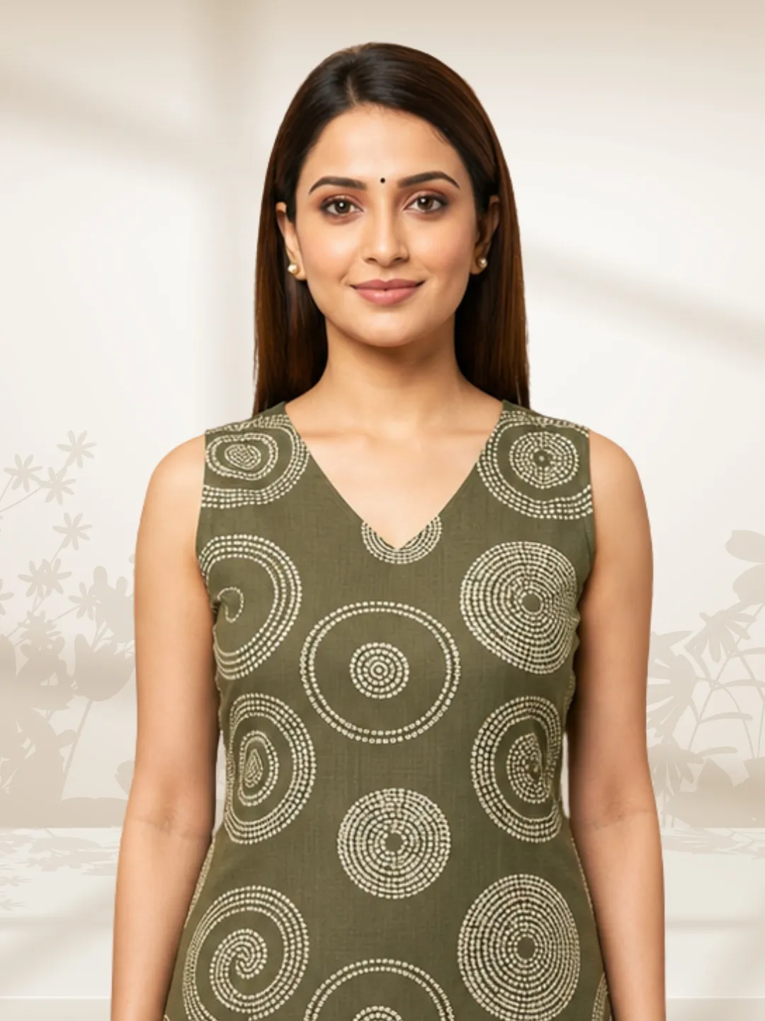 Olive Green Pure Cotton Sleeveless Kurta Pant Set