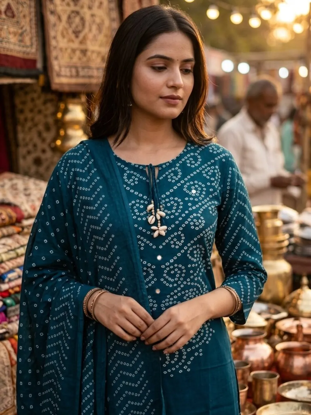 Teal Pure Cotton Bandhani Suit with Dupatta and Pant