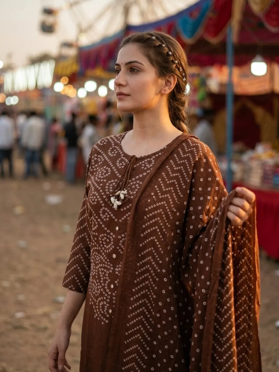 Brown Pure Cotton Bandhani Suit with Dupatta and Pant